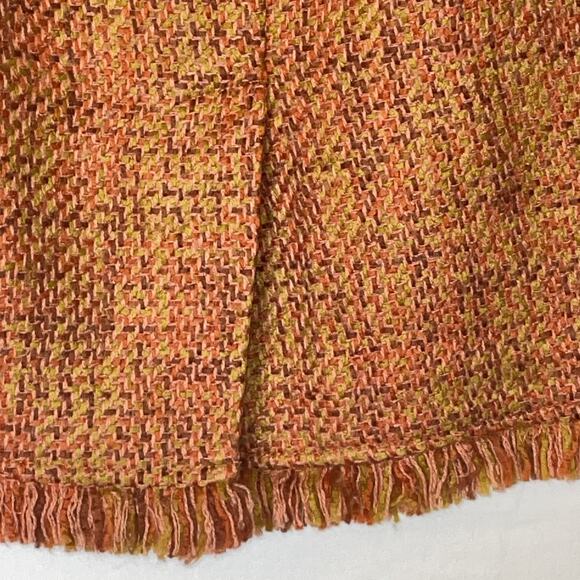 British Khaki Orange Purple Lime Tweed Lined Knee Length Pencil Skirt Size 12 - Picture 3 of 13